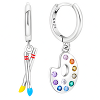 Artist Palette & Brush Drop Earrings Women Rhodium-Plated Alloy Multicolor 1465