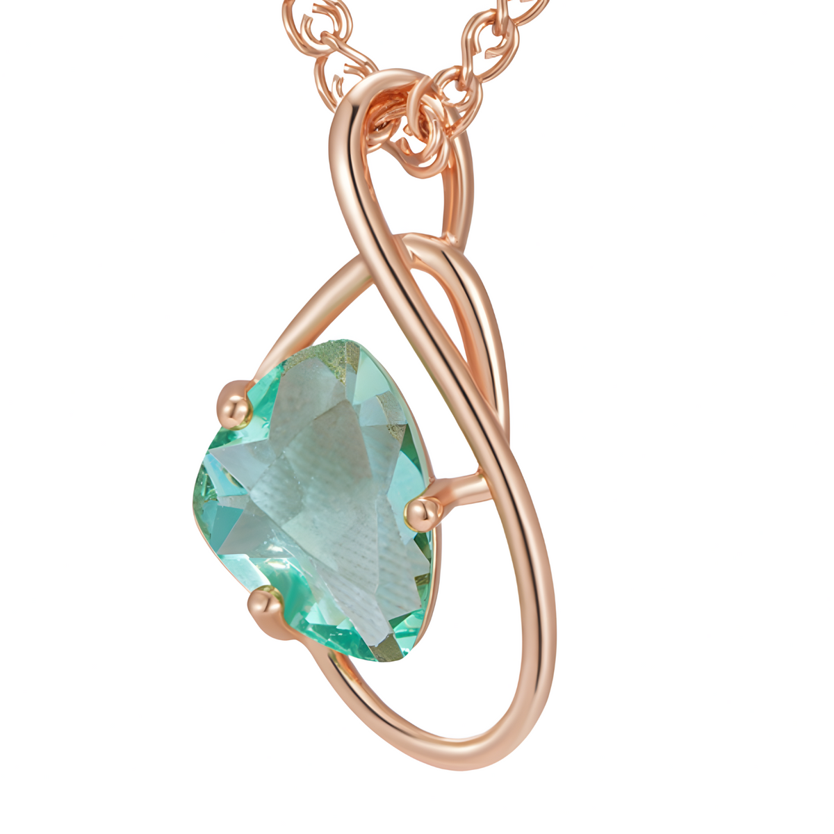 Transparent Light Green Stone Necklace Pendant Women 585 Rose Gold Color 1262