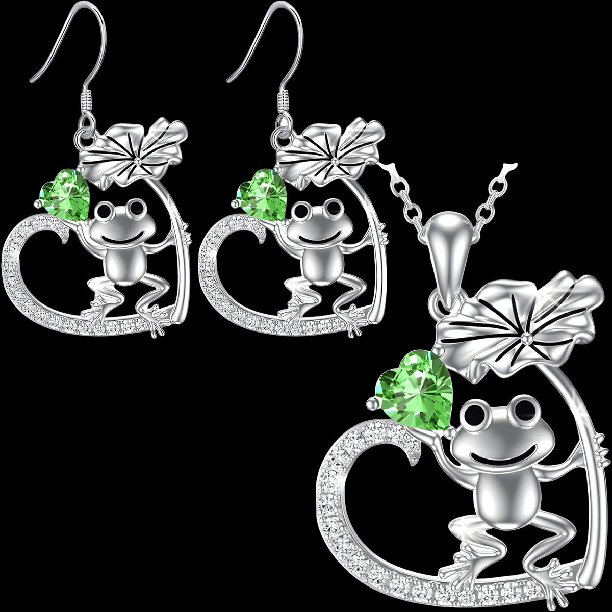 Frog Necklace and Earring Set for Women–Zinc Alloy Rhinestone Jewellery Set 1237
