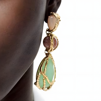 Waterdrop Dangle Earrings For Women Gold Plated Alloy Teardrop Resin Drop 1453