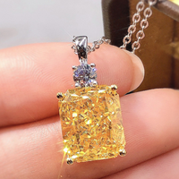 Sparkling Yellow Crystal Pendant Necklace For Women Square Geometric Charm 1745