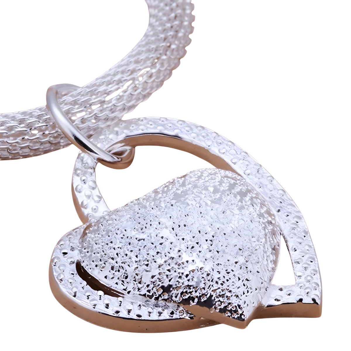 925 Silver-Plated Alloy Heart Pendant Necklace Women – Textured Double-Heart 855