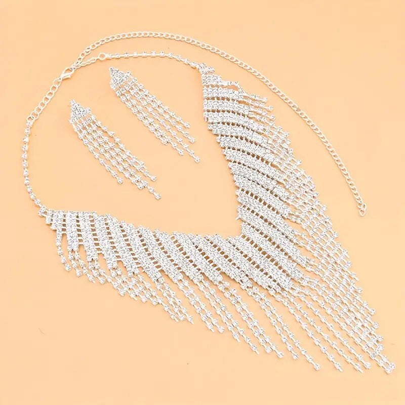 1 Pair Dangle Earrings 1 Pc Necklace Zinc Alloy Jewelry Set Rhinestones 87 UK