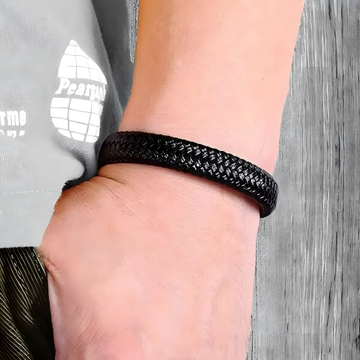 Men's Black Braided Leather Bracelet with Zinc Alloy Magnetic Clasp 446