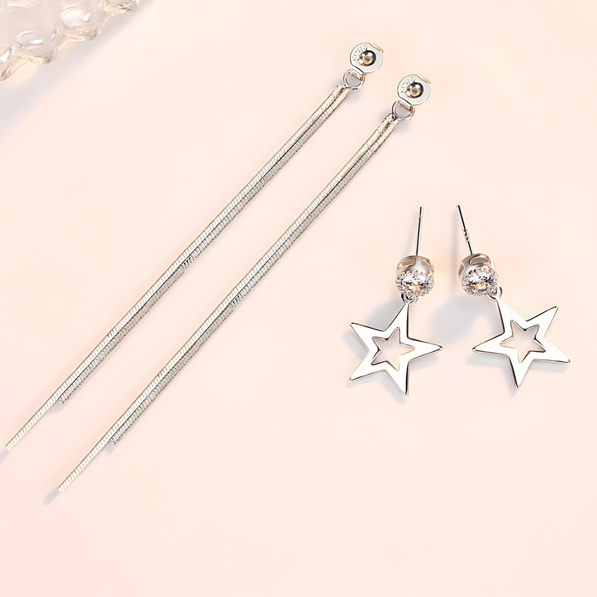 925 Silver-Plated Alloy Long Star Dangle Earrings for Women– Classic Zircon 1000