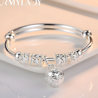 Sterling Silver Filigree Bell Bangle Women 925 Adjustable Open Cuff Bracelet 870