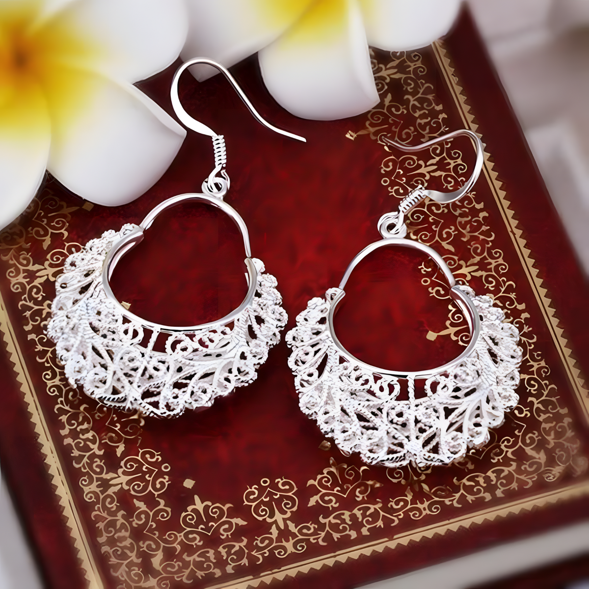 Vintage Filigree Drop Earrings for Women – Copper Alloy 925 Silver Plating 1203