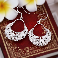 Vintage Filigree Drop Earrings for Women – Copper Alloy 925 Silver Plating 1203