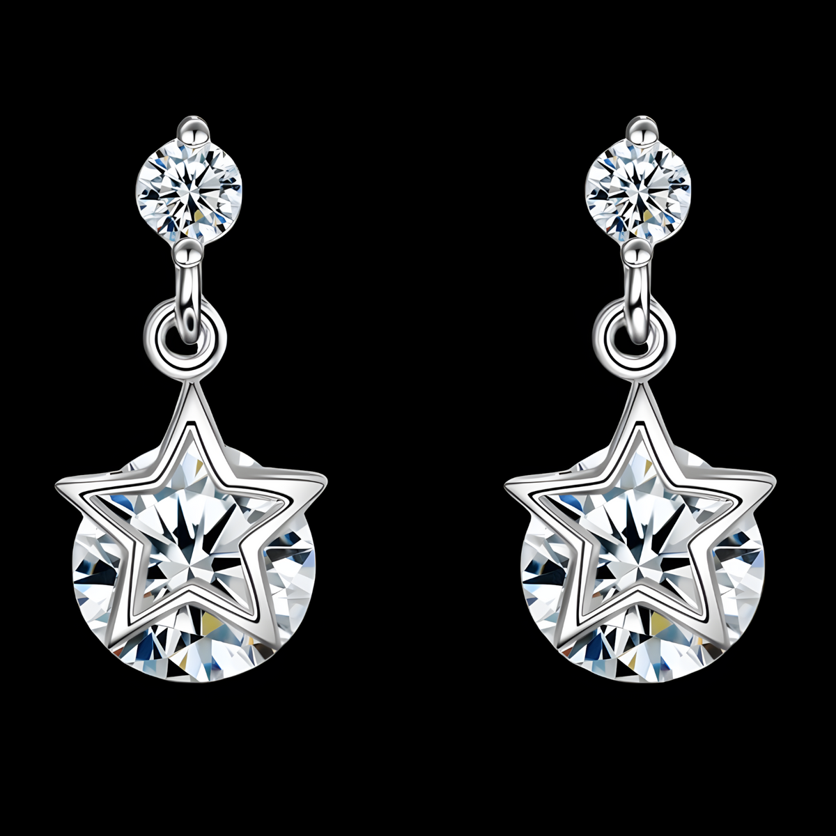 Crystal Star Drop Earrings Women – Trendy Screw-Back Stud Design, Sparkling 1011