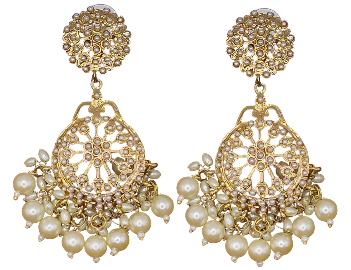 Elegant Bollywood Inspired Gold Kundan Earrings - Traditional Indian Jewelry 239