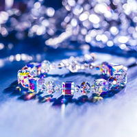 Iridescent Crystal Beaded Bracelet Sweet Temperament Handwork Alloy Lobster 577