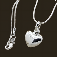 925 Silver-Plated Heart Pendant Necklace Women – Cute & Romantic Snake Chain 872