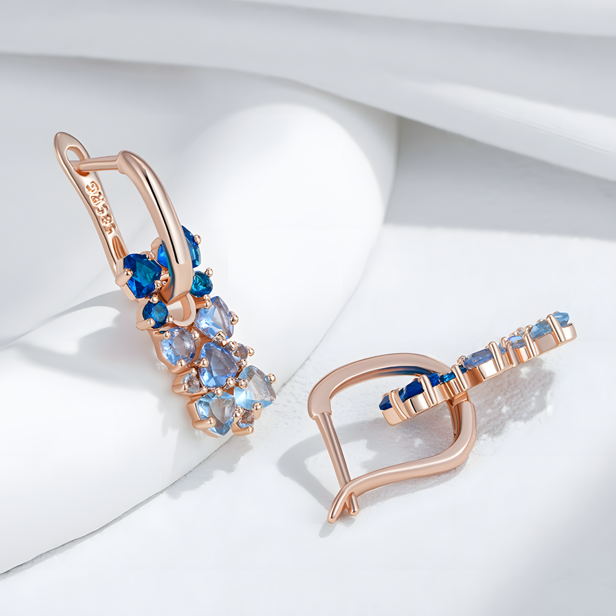 Blue Zircon Drop Earrings for Women, Copper Alloy Rose Gold Colour Earrings 1293