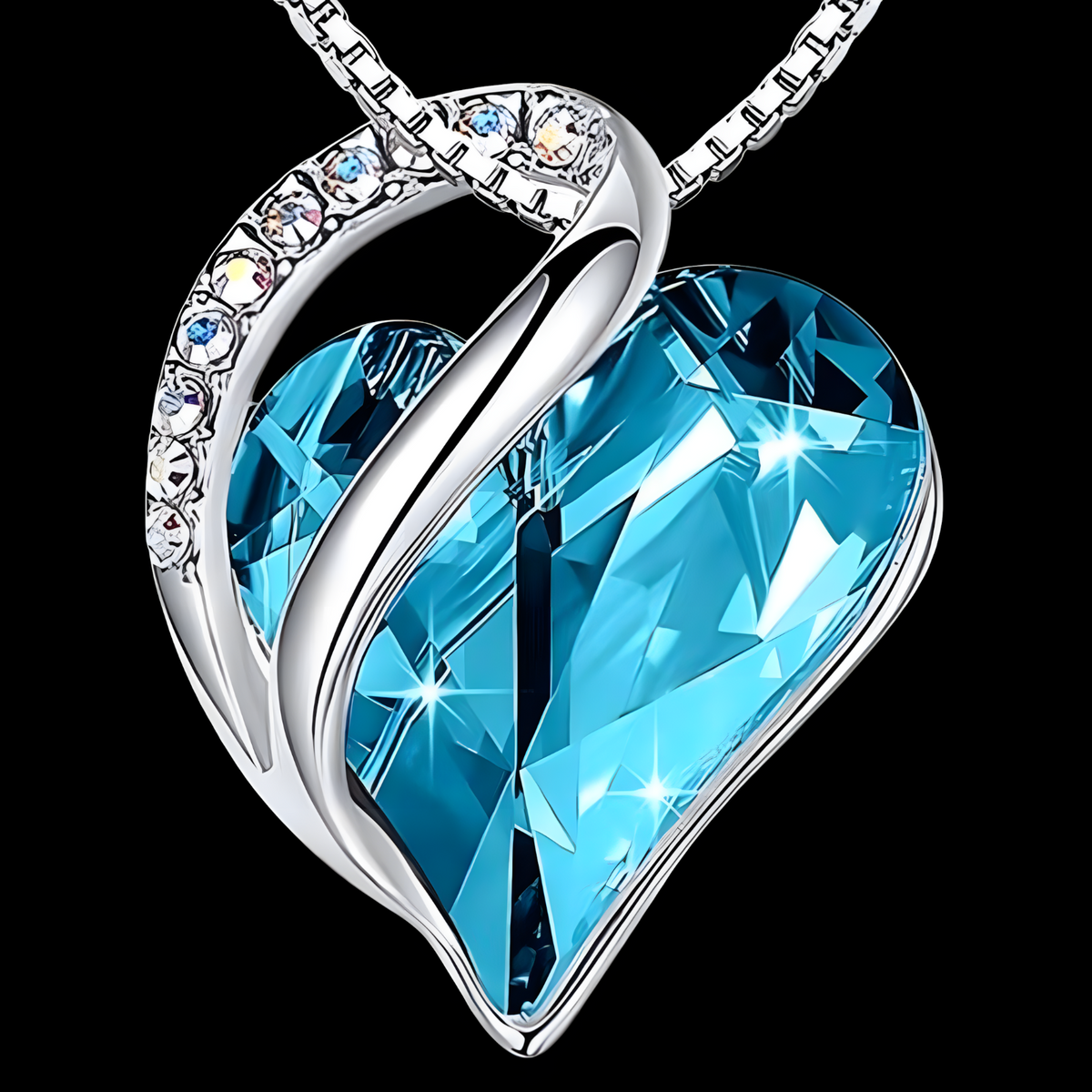 Heart Pendant Necklace For Women Silver Tone Alloy Necklace Blue Crystal B324