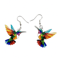 Acrylic Hummingbird Earrings – Bright Multicolour Bird Dangle Style 1235