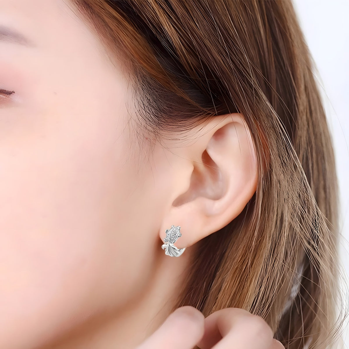 Sterling Silver Fish Hoop Earrings with Cubic Zirconia Huggie Hoop Earrings 340