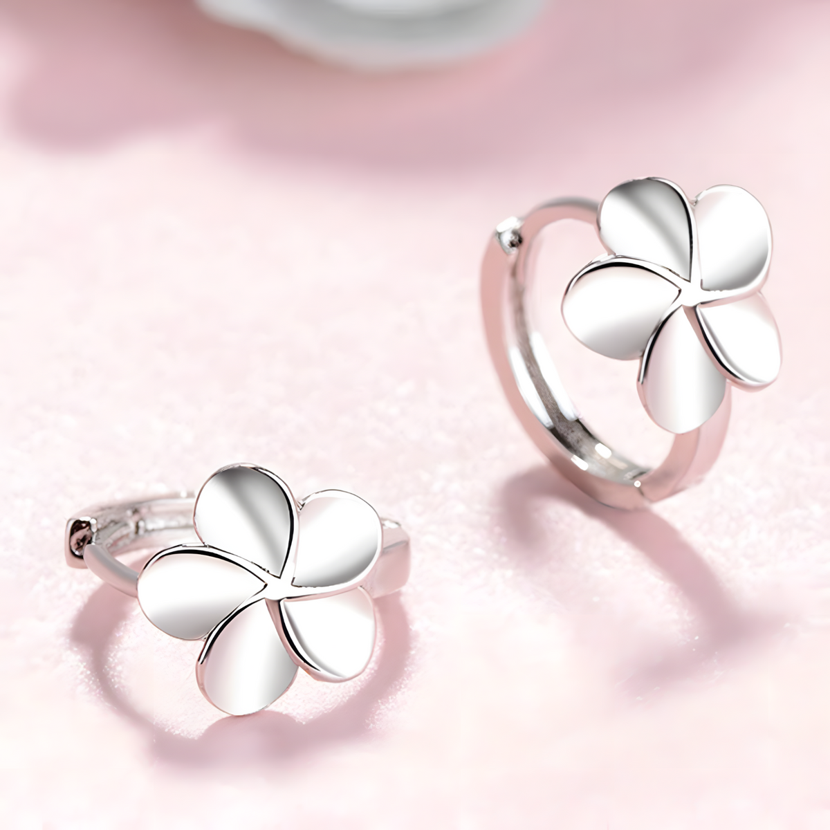 925 Silver-Plated Alloy Flower Hoop Earrings for Women –Clover Petal Design 1032