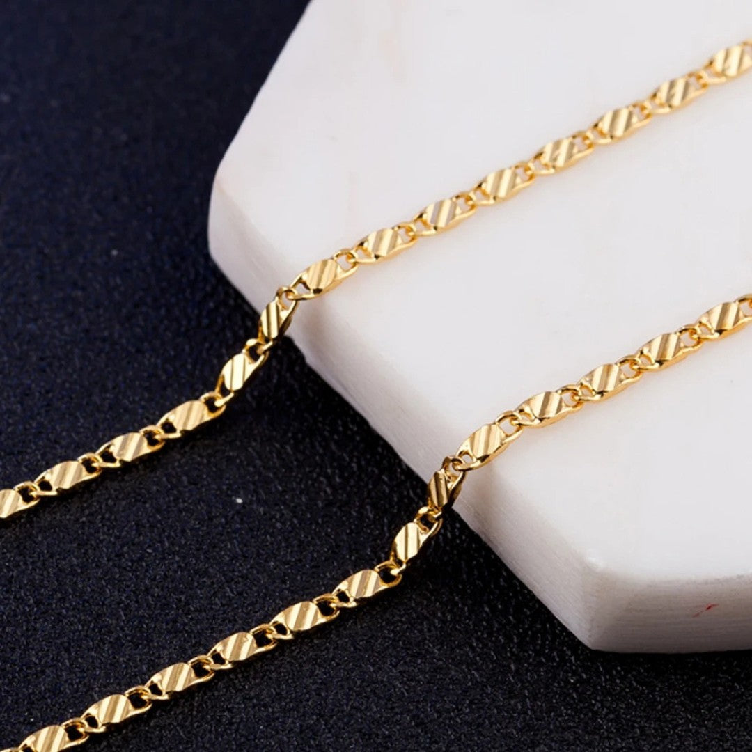 18K Gold Plated Chain Necklace, 2mm Wide, Adjustable Eco-Friendly Material 440