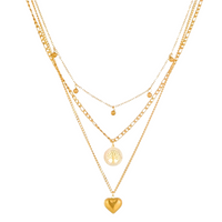 3 PCS Layered Gold Necklace Set Women Heart & Tree of Life Pendant & Earing 704