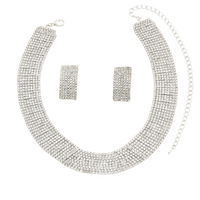 3PCS Silver Rhinestone Necklace and Earrings Set for Women–Classic Geometric 670