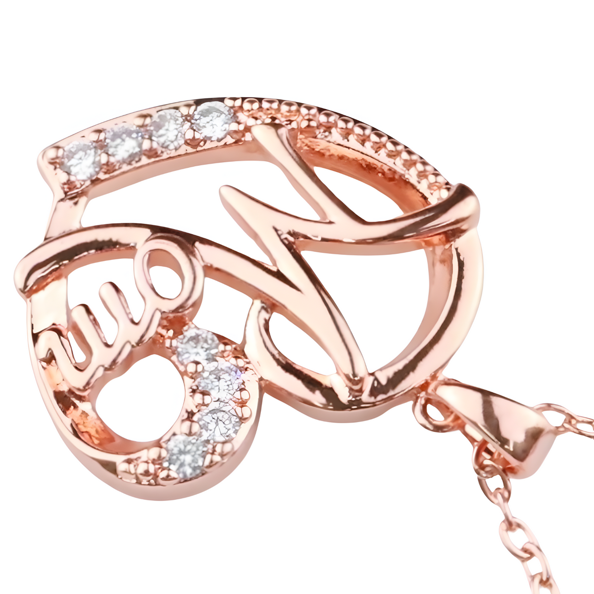 Mom Heart Pendant Necklace Rose Gold Plated Link Chain Cubic Zirconia 1360