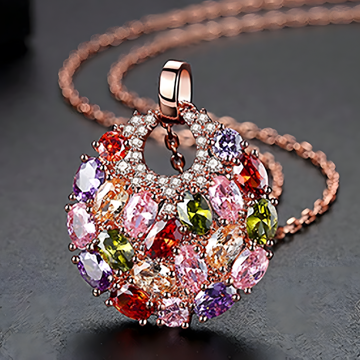 Rose Gold Plated Multicolour Cubic Zirconia Jewellery Set For Women Heart 1701