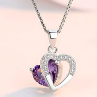925 Sterling Silver Heart Necklace with Purple AAA Cubic Zirconia, Dainty  269