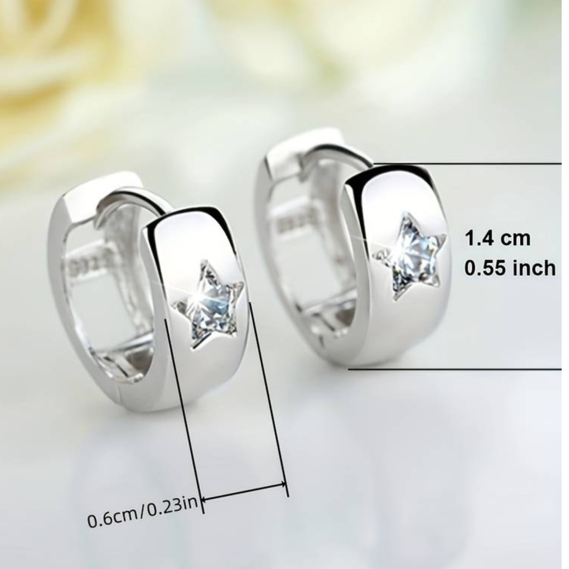 925 Sterling Silver Huggie Hoop Earrings Star-Set Cubic Zirconia, Hypoaller 161