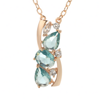 Blue Natural Zircon Pendant Necklace for Women, 585 Rose Gold Color Copper 1265