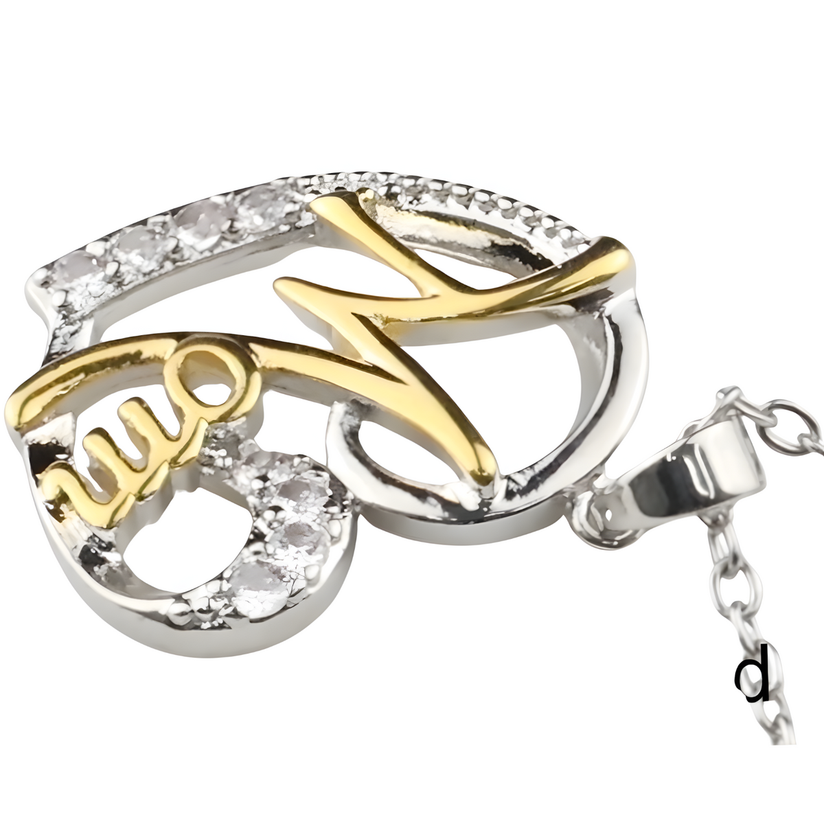 Multi Tone Heart 'Mom' Pendant Necklace -Script 'Mom' Design Cubic Zirconic 1364