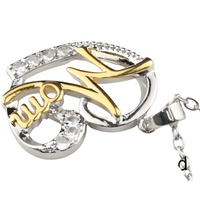 Multi Tone Heart 'Mom' Pendant Necklace -Script 'Mom' Design Cubic Zirconic 1364