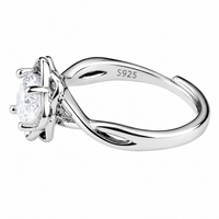 Women's Adjustable Flower Zircon Engagement Ring, Round Brilliant Promise 1643