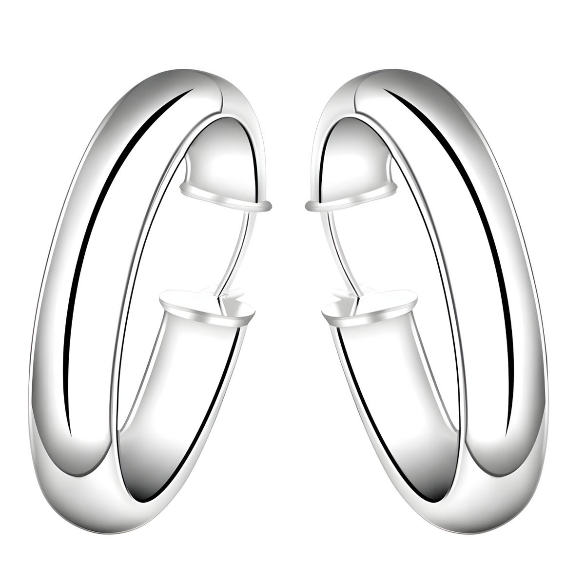 Sterling Silver-Plated Hoop Earrings – Elegant 3.4 cm Large Hoops for Women 902