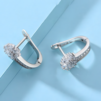 925 Sterling Silver Crystal Flower Stud Earrings Women; Clear Zirconia Pave B182