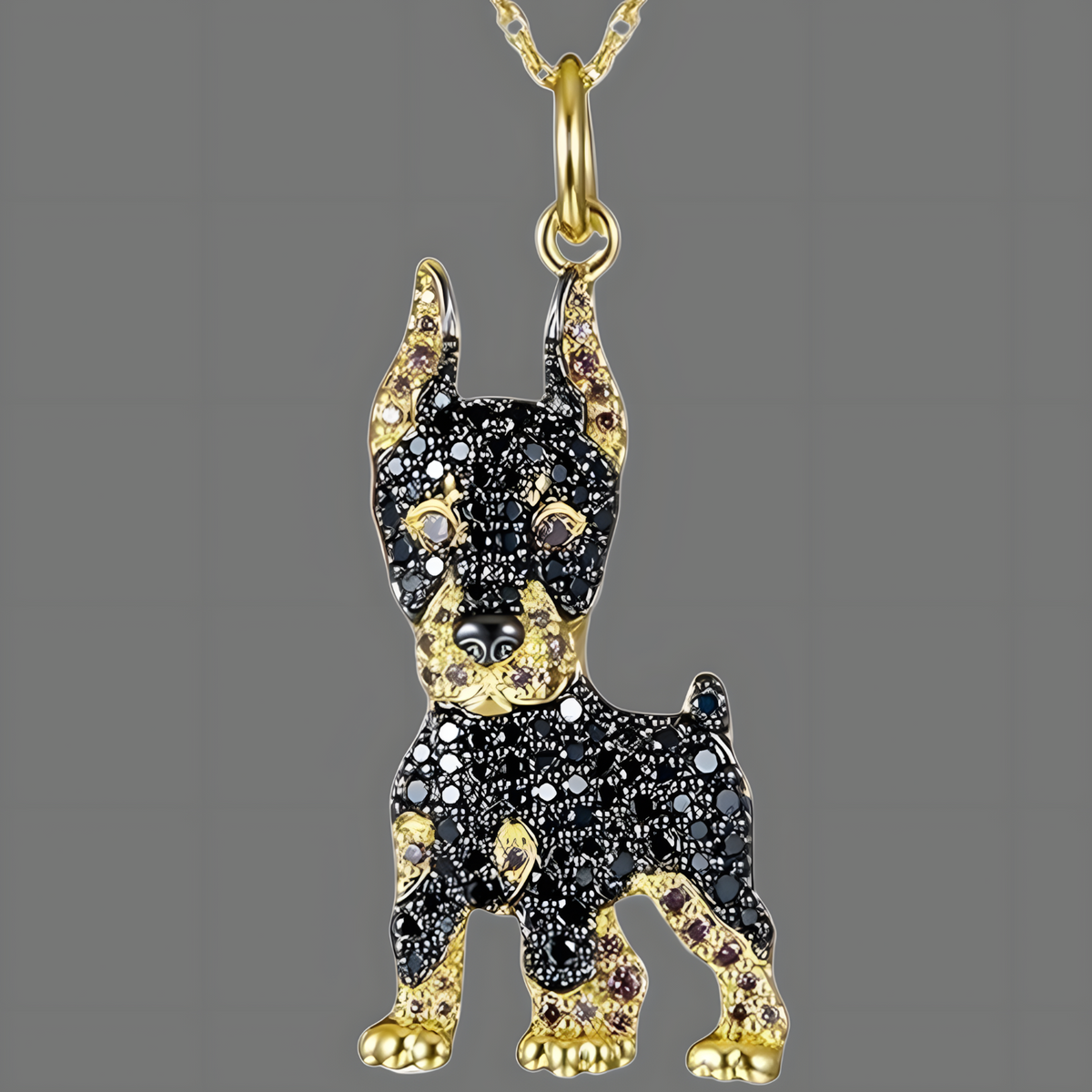 Doberman Pendant Necklace - Gold Plated Pavé Crystal Dog Charm Pendant B243