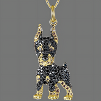 Doberman Pendant Necklace - Gold Plated Pavé Crystal Dog Charm Pendant B243