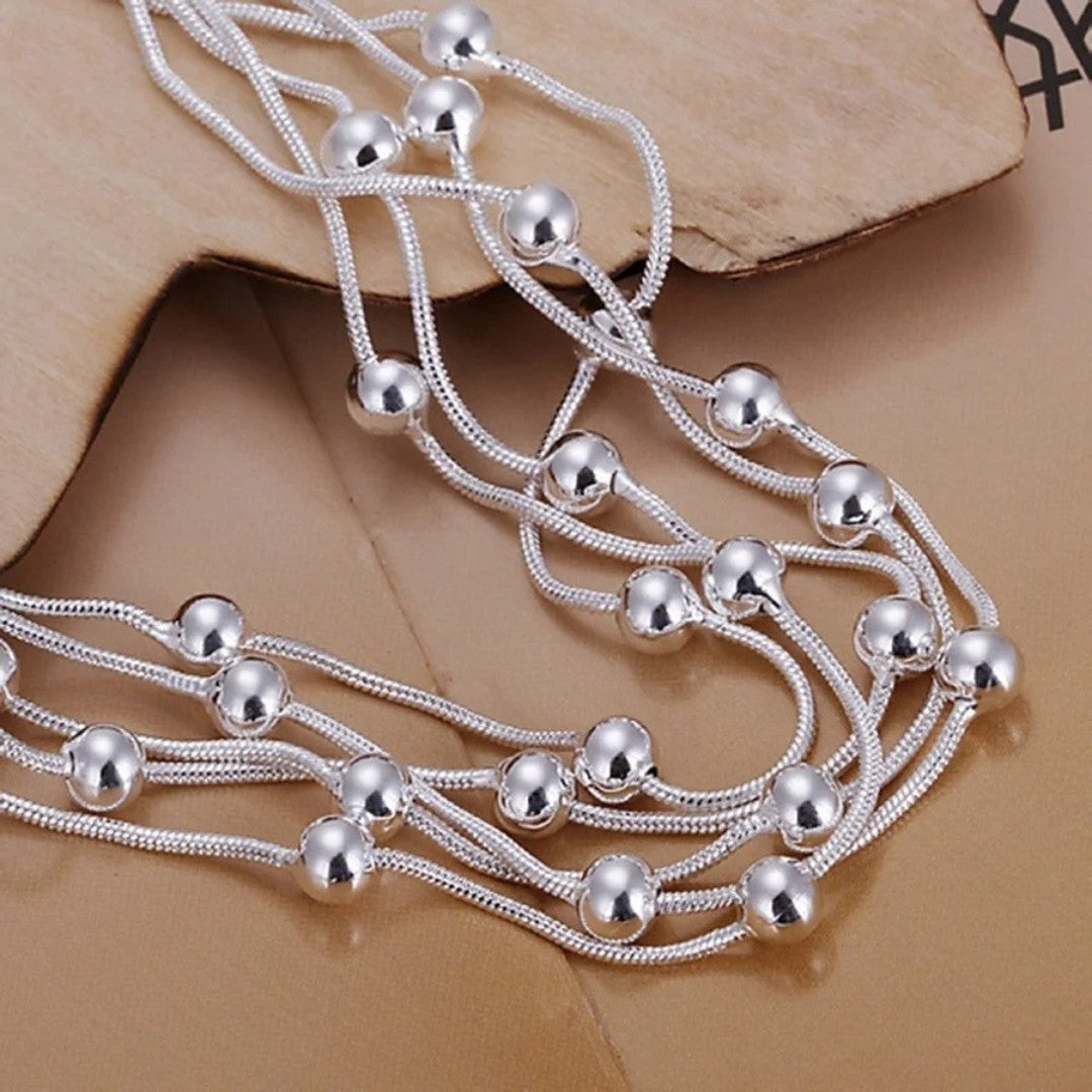 925 Sterling Silver Multi-Strand Snake Chain Bracelet Smooth Round Beads 416