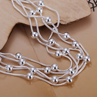 925 Sterling Silver Multi-Strand Snake Chain Bracelet Smooth Round Beads 416