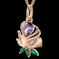 Rose Gold Plated Copper Pendant Necklace for Women with Purple Zircon Heart 1259
