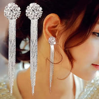 Full Shiny Rhinestone Tassel Design Long Dangle Earrings Luxury Elegant Style 97
