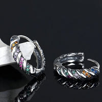 Sterling Silver Hoop Earrings with Multi-Color Cubic Zirconia Huggie Hoops 344