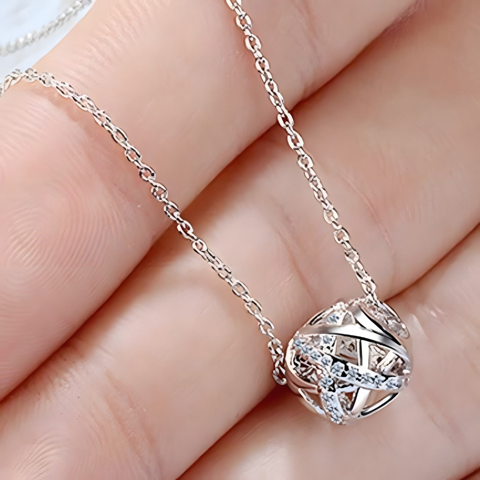 925 Sterling Silver Modern Globe Necklace for Women – Crisscross Pendant 284