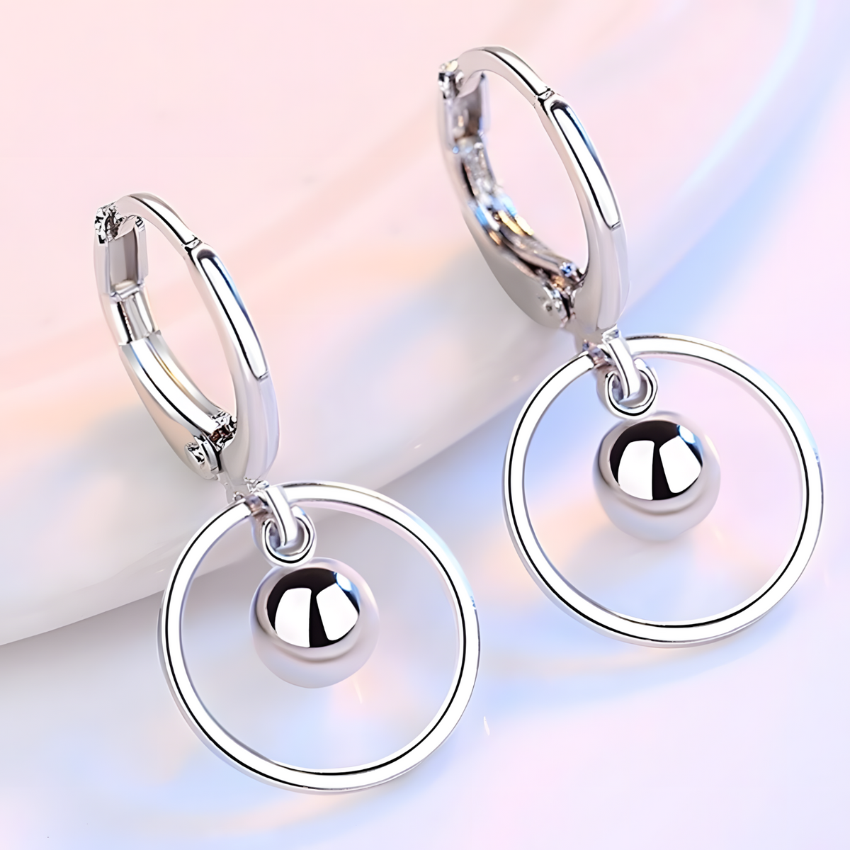 925 Silver-Plated Circle Drop Earrings for Women – Geometric Hoop Dangle 1035