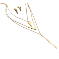 Multi-Layer V Shape Pendant with Matching Triangle Studs, Fashion Jewellery 732