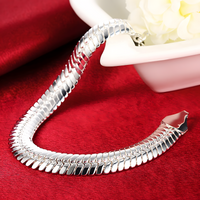 925 Sterling Silver Chain Bracelet for Women - Polished Flat Link Statement 1814