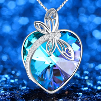 Blue Heart Crystal Pendant Necklace Women –Zinc Alloy Metal with Artificial 1236