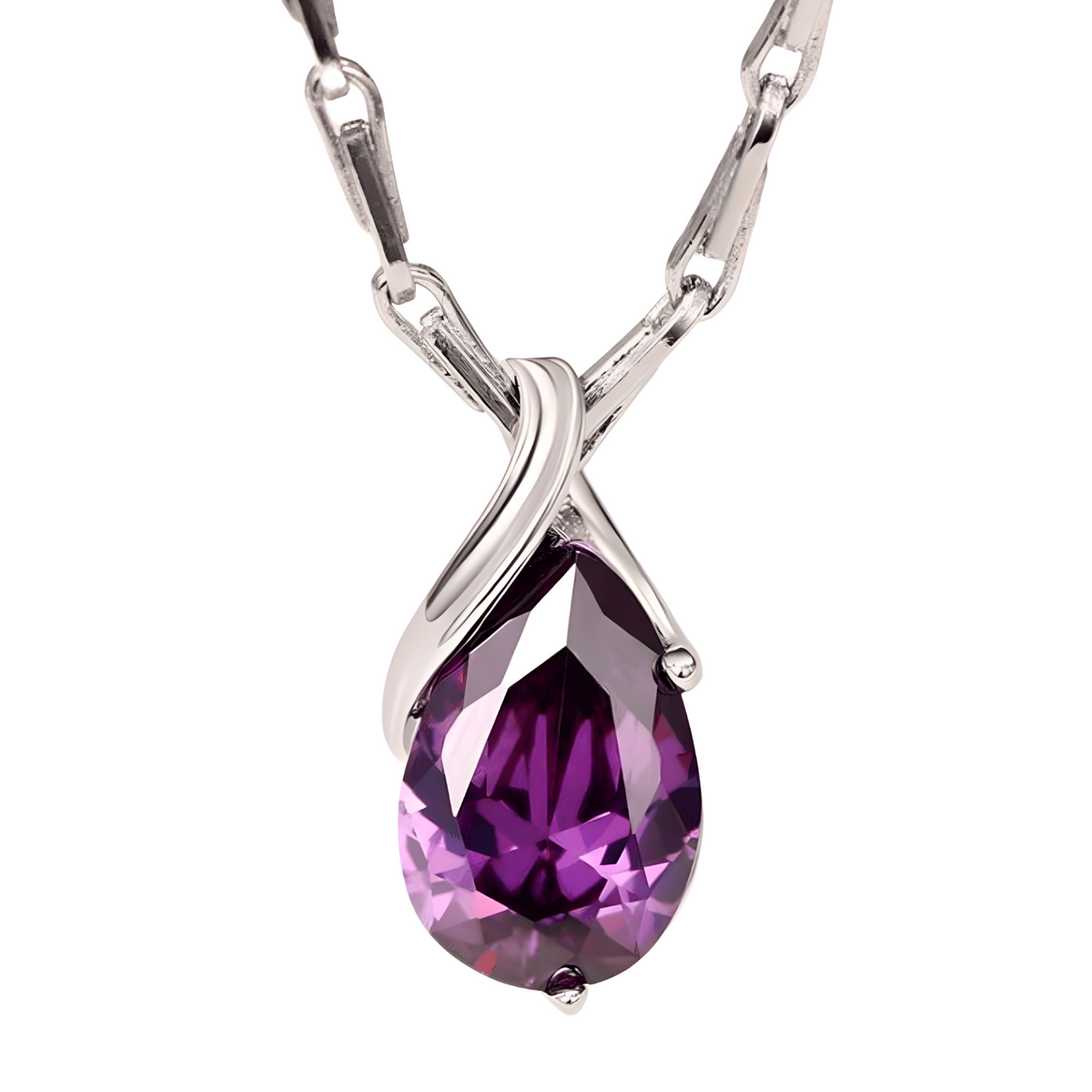Luxury Pear Copper Alloy Cubic Zirconia Pendant Necklace for Women 582