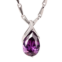 Luxury Pear Copper Alloy Cubic Zirconia Pendant Necklace for Women 582