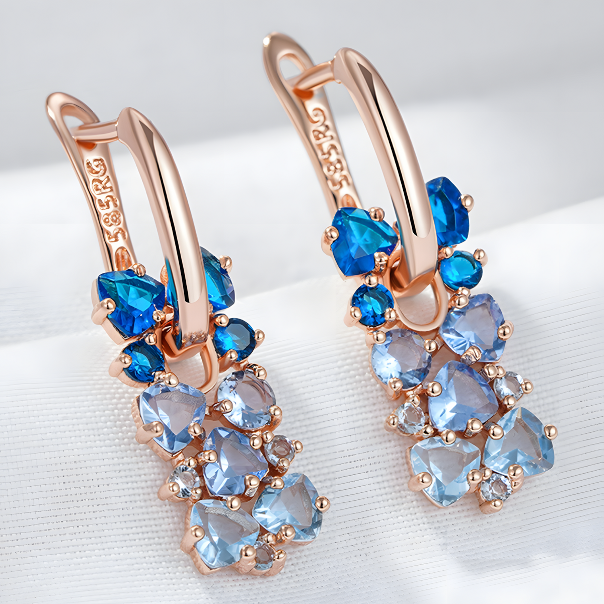Blue Zircon Drop Earrings for Women, Copper Alloy Rose Gold Colour Earrings 1293