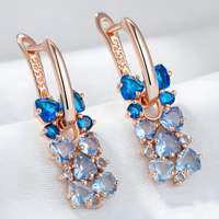 Blue Zircon Drop Earrings for Women, Copper Alloy Rose Gold Colour Earrings 1293